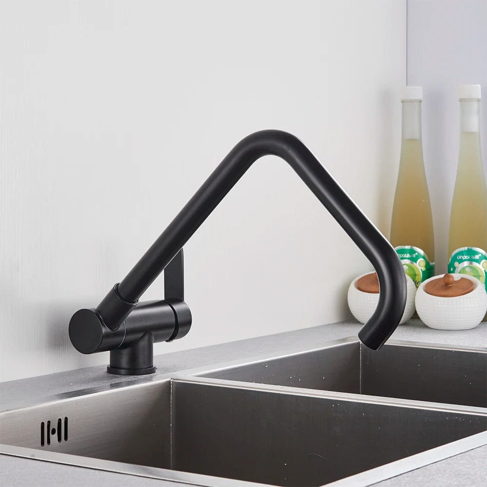 Matte Black Inner Window Folding Kitchen Faucet Deck Mounted Two Mode Hot Cold Mixer Water Faucet Crane 360 Rotation Fold Taps