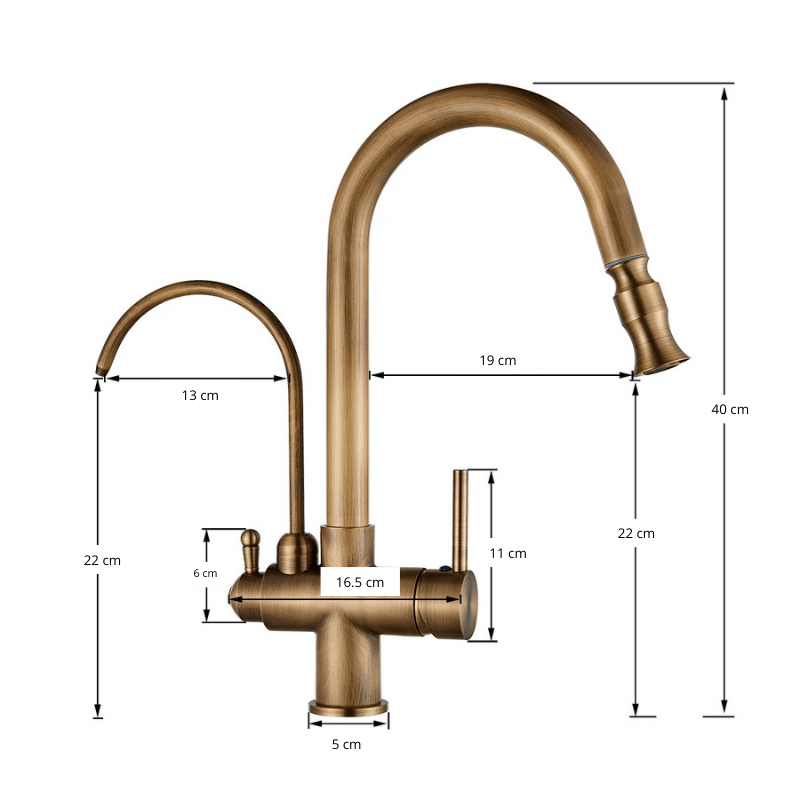 robinet cuisine design Rétro antique 3 voies Style Antique Doré