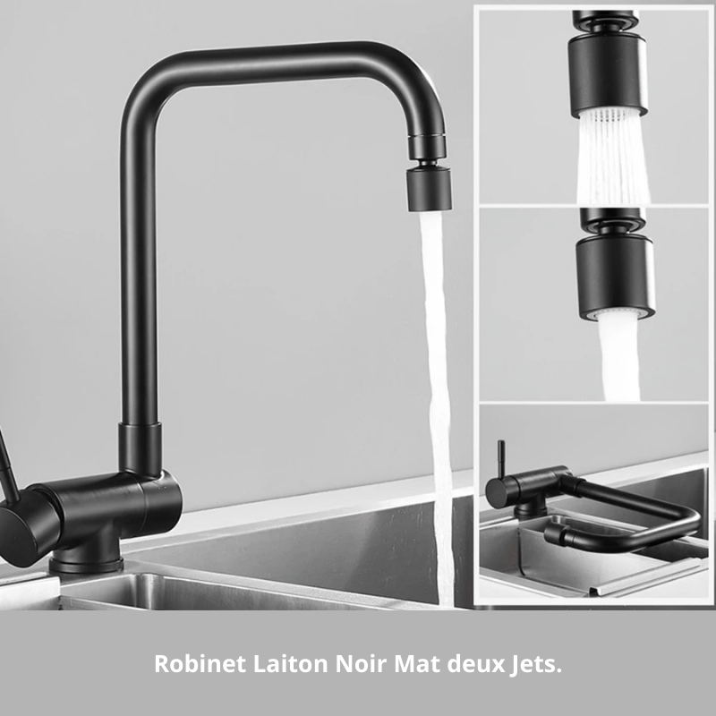 Robinet cuisine, pivotant 360°, Froid & Chaud Noir Mat | style 2 jet d'eau.