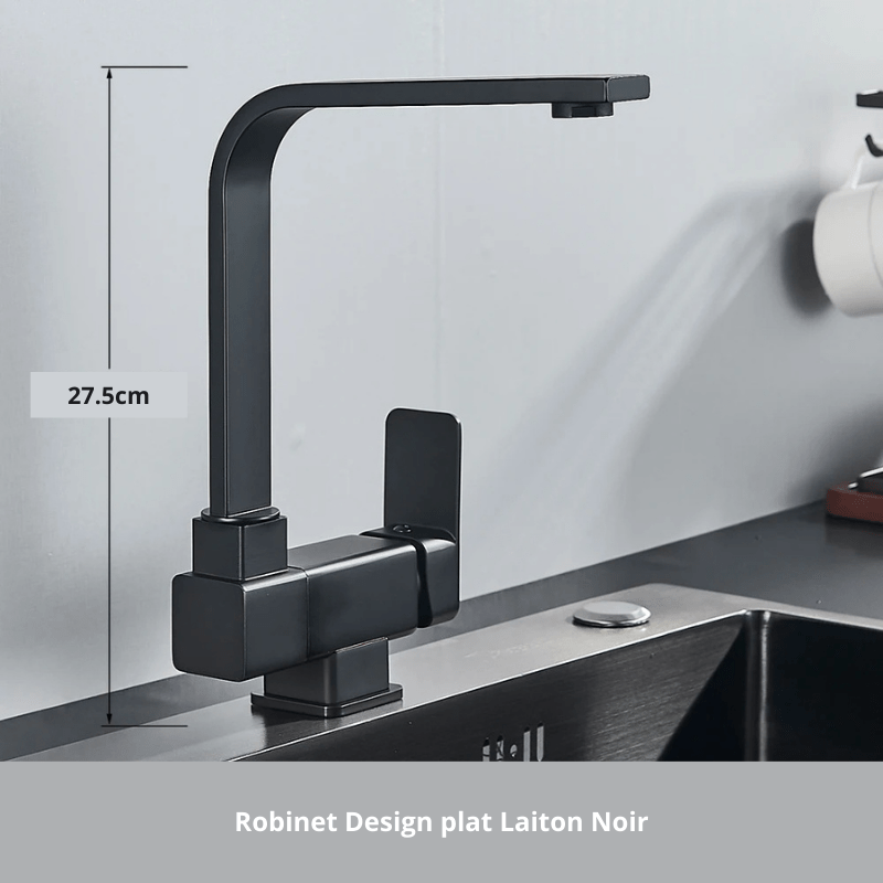 Robinet cuisine, pivotant 360°, Froid & Chaud Style Design Plat Noir / Laiton