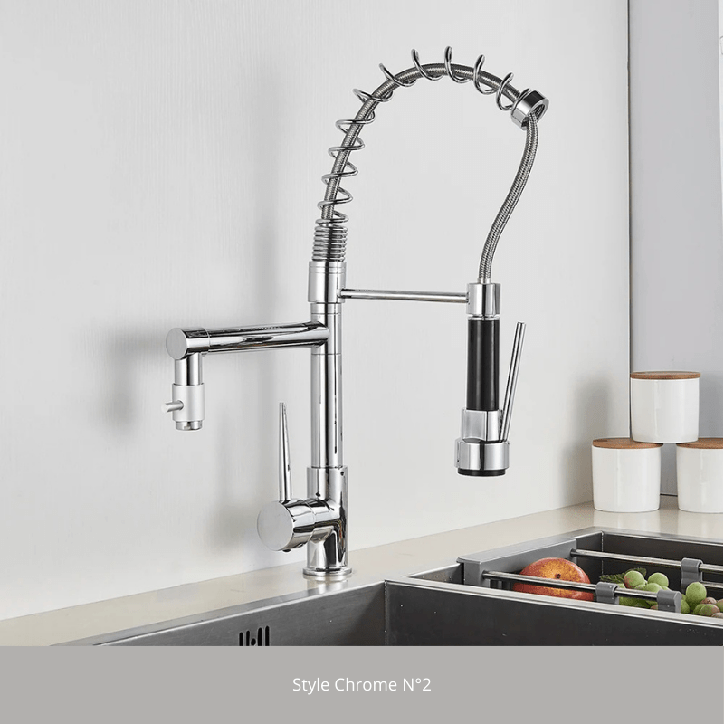 Robinet cuisine style professionnel, deux voies ! Style Chrome N°2